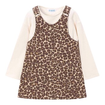2-tlg. Set Shirt langarm Rippqualität und Latzkleid Leoprint