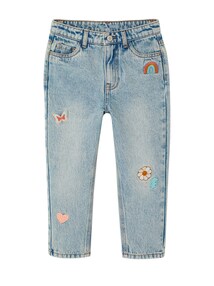 M‰dchen Mom-Fit-Jeans mit Blumenstickerei, Bundweite verstellbar