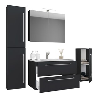 Waschplatz "Badinos" Spiegelschrank 60 cm + Midi- / Hochschrank, 5-teilig