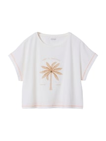 Kastenförmiges T-Shirt, Palmen-Stickerei mit Perlen Mädchen