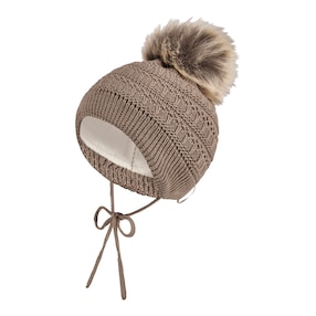 Winter-Strickmütze mit Bommel Fake Fur