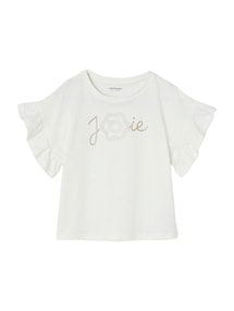 Festliches Mädchen T-Shirt mit Reliefblume und Glitzerschrift