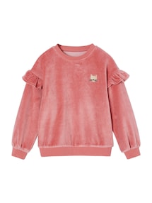 Mädchen Samt-Sweatshirt mit Katze und Volants