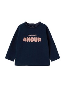 Baby Langarmshirt mit Herz & Leo-Print, Spitze am Ausschnitt, Bio-Baumwolle