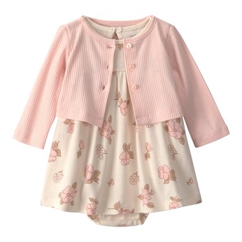 2-tlg. Set Bodykleid Flügelarm und Jacke Blumen Rippqualität
