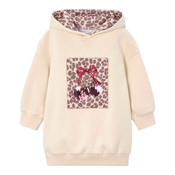 Sweatkleid langarm mit Kapuze Kirschen Leoprint