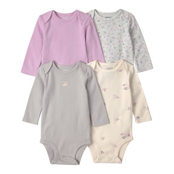 4er-Pack Bodys langarm Blumen Schwäne Ajour