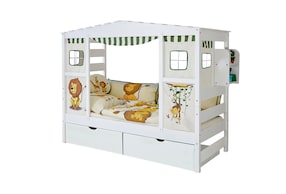 Hausbett mit Bettkasten "Safari" Kiefer Weiß