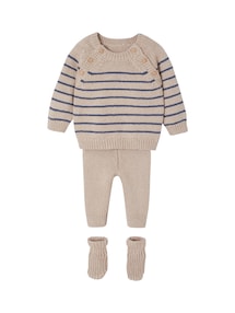 Baby-Set aus Strick: Streifenpullover, Hose & Socken