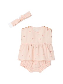 Baby-Set mit Kirsch-Motiven: Top, Shorts & Haarband