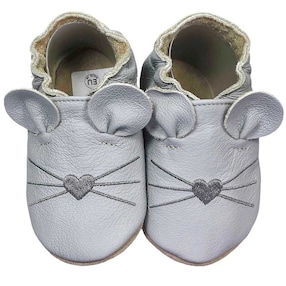 Krabbelschuhe Maus hellgrau
