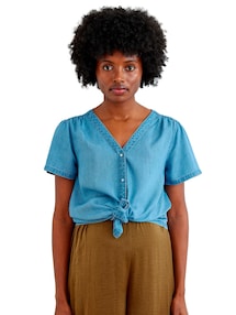 Bluse für Schwangerschaft und Stillzeit aus Lyocell, Druckknopfverschluss