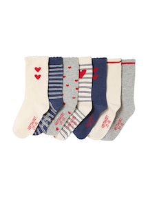 7er-Pack Socken mit Herzmotiven, Mädchen