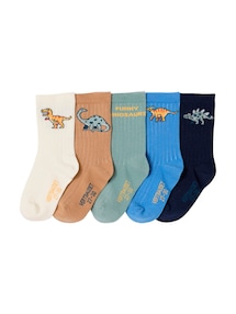 5er-Pack Socken Rippstruktur mit Dinos, Kinder
