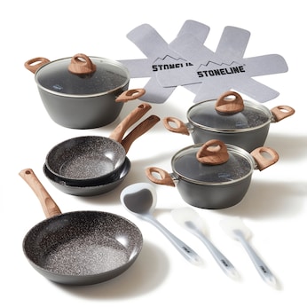 STONELINE CERAMIC Keramik Kochgeschirr-Set 14-teilig | mit Deckeln - Holzoptik