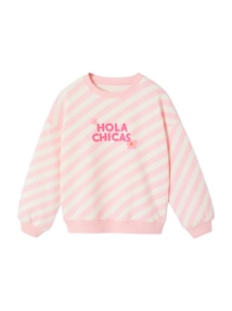 Gestreiftes Sweatshirt mit Schrift HOLA CHICAS Mädchen
