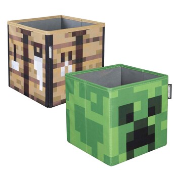 Stoffboxen 2er Set, faltbar, Creeper und Holzbox, Canvas MINECRAFT