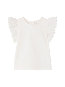 Baby Rippstrick-Top, Volant‰rmel mit Lochstickerei