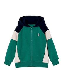 Kapuzensweatjacke Jungen im Colorblock-Look, Recycling-Polyester