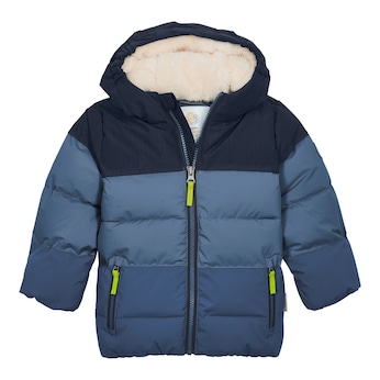 Steppjacke mit Kapuze und Plüschfutter Colorblock