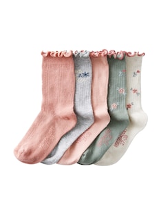 5er-Pack Mädchen Socken, Ajourstrick/Rippstrick Oeko-Tex