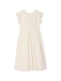 Festliches langes Kleid Baumwoll-Leinen-Mix mit Stickerei und Bindegürtel, Kommunion