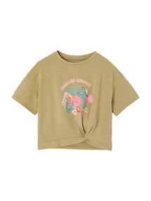 T-Shirt Mädchen mit Zierknoten am Saum, Recycling-Baumwolle