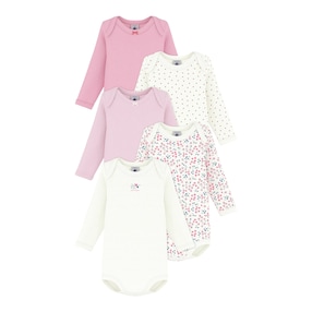 5er-Pack Bodys langarm Blumen Herzen