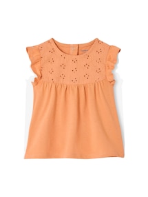 T-Shirt mit Lochstickerei Mädchen Baby, Bio-Baumwolle