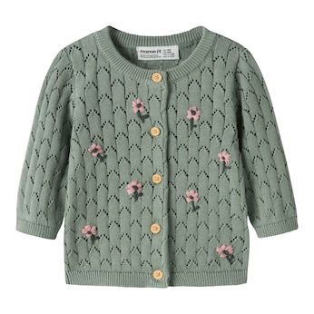 Ajour-Strickjacke Blumenstickerei