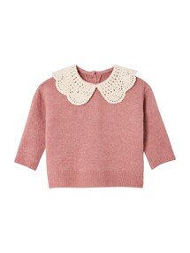 Baby Pullover aus Strick mit Häkelkragen