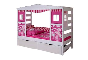 Hausbett mit Bettkasten "Horse Rosa" Kiefer Weiß