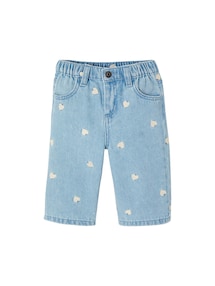 Weite Baby Jeans mit Herzstickereien, Dehnbund
