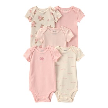 5er-Pack Bodys kurzarm Blumen Ringel Rippqualität