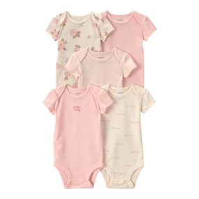 5er-Pack Bodys kurzarm Blumen Ringel Rippqualität