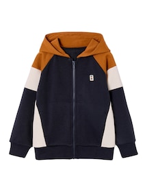 Kapuzensweatjacke Jungen im Colorblock-Look, Recycling-Polyester