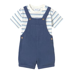 2-tlg. Set T-Shirt und Musselin-Latzhose Ringel