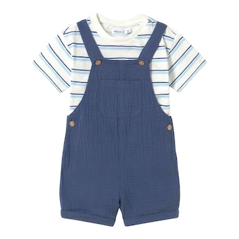 2-tlg. Set T-Shirt und Musselin-Latzhose Ringel