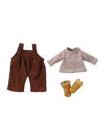 Puppen-Kleidung: Latzhose aus Samt, T-Shirt & Socken