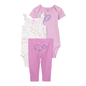 3-tlg. Set Body kurzarm, Body ohne Arm und Leggings Ringel Wale 