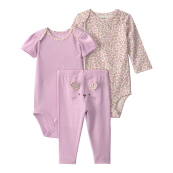 3-tlg. Set Body kurzarm, Body langarm und Leggings Blumen Rippqualität