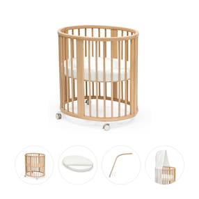 Bundle Sleepi Mini inkl. Matratze und Spannbetttuch, Himmelstange und Himmel