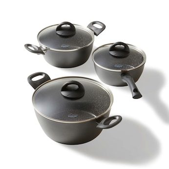 STONELINE CERAMIC Keramik Kochgeschirr-Set 6-teilig 18/20/24 | mit Deckeln
