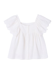 Musselin-Bluse, Volantärmel mit Lochstickerei Mädchen