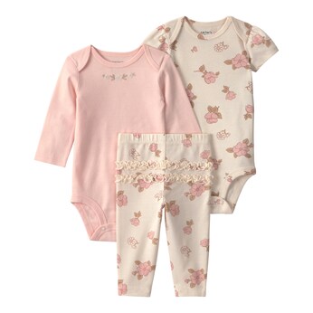 3-tlg. Set Body kurzarm, Body langarm und Leggings Blumen Rüschen