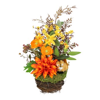 Kunstblumengesteck "Dahlie mit Eichhörnchen"
