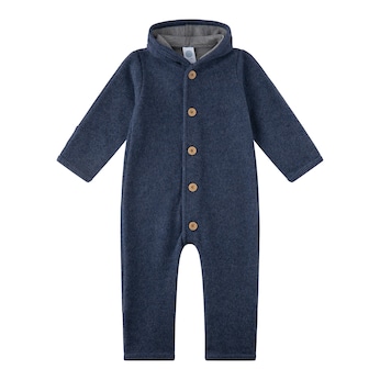 Wollfleece-Overall mit Kapuze und Klappbündchen