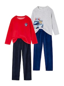 2er-Pack Samt-Schlafanzüge Polizei Jungen, Recycling-Polyester