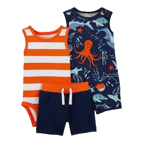 3-tlg. Set Body ohne Arm, Shorts und Spieler Meerestiere