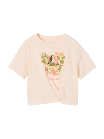 T-Shirt Mädchen mit Zierknoten am Saum, Recycling-Baumwolle